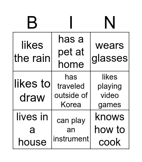 Human Bingo Card