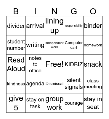 Back To School Bingo Card