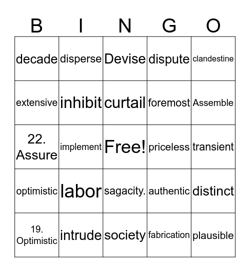 Untitled Bingo Card