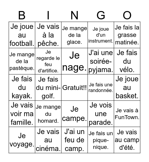 L'été Bingo Card