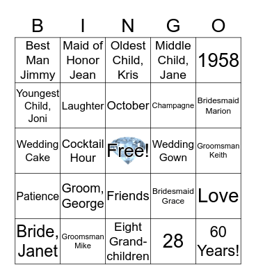 George and Janet's 60th Anniversary Bingo Card