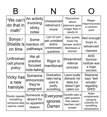 Fall Inservice Bingo Card