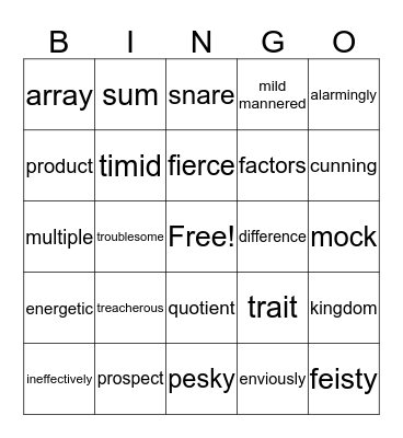 Vocabulary Bingo Card