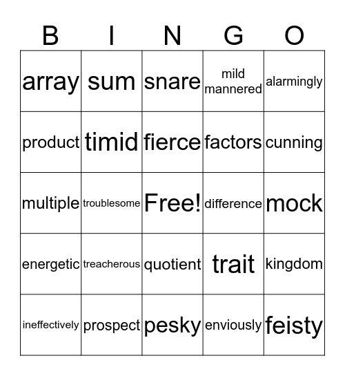 Vocabulary Bingo Card