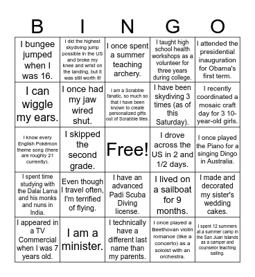 Getting to Know You Bingo Card