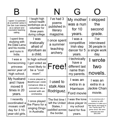 Getting to Know You Bingo Card