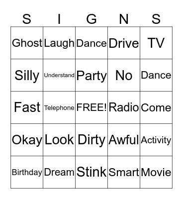 Signs Bingo Card