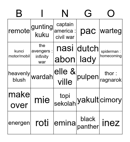 epang Bingo Card