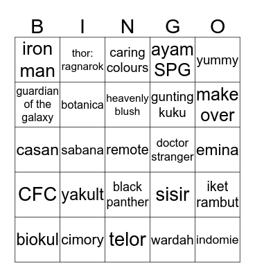 ghevira Bingo Card