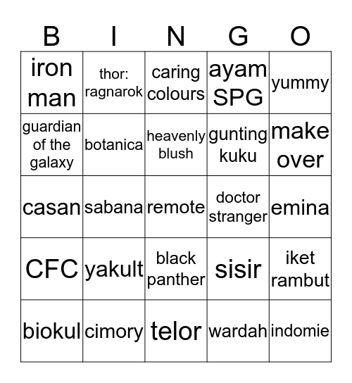 ghevira Bingo Card