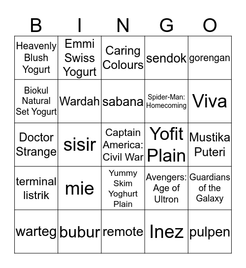 punya iqin Bingo Card