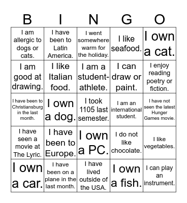 Ice-Breaker Bingo Card