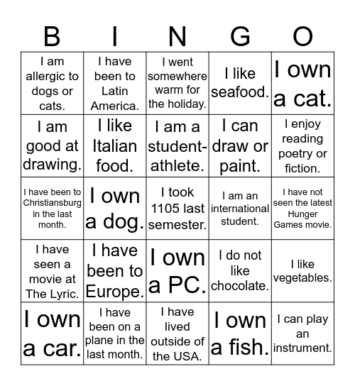 Ice-Breaker Bingo Card