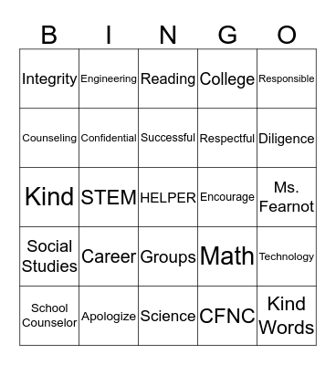 Counselor Bingo Card