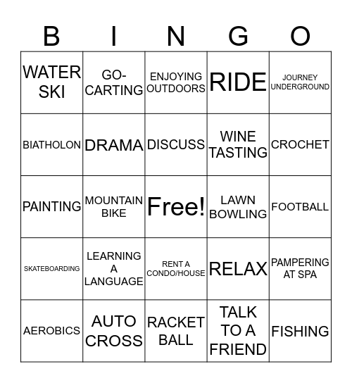 LEISURE BINGO  Bingo Card