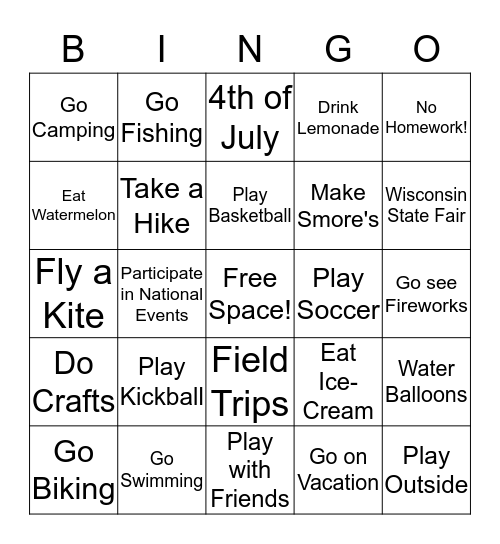Summer FUN! Bingo Card