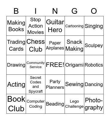 Club Time Bingo 4 Bingo Card