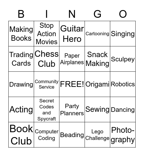 Club Time Bingo 4 Bingo Card