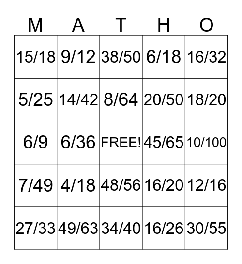 Math-O Bingo Card