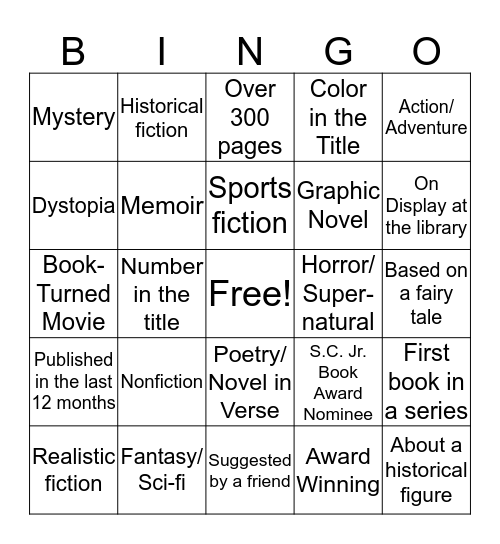 Book Bingo Card