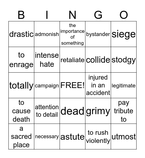 Vocabulary Bingo Card