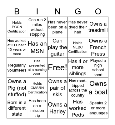Surgical Division Bingo Card