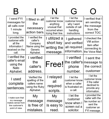 Master Message Bingo Card