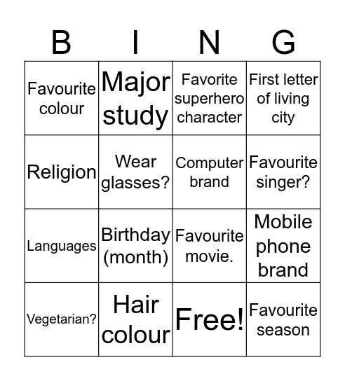 Untitled Bingo Card