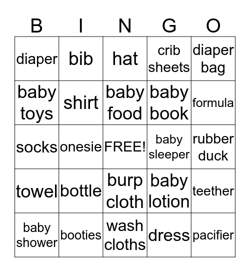 Sarah's Baby Shower Bingo Card