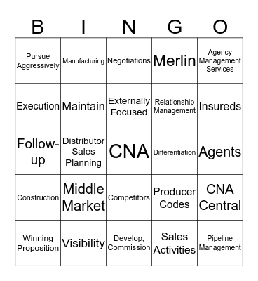 Insurance Bingo Card