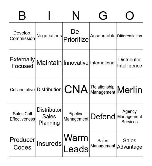 Insurance Bingo Card