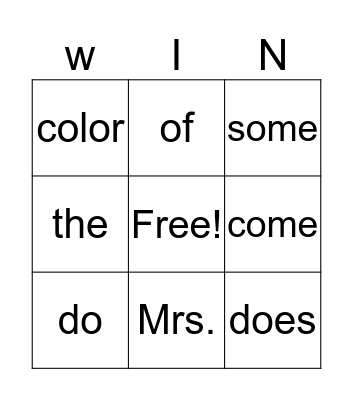 Learned Words Bingo Card