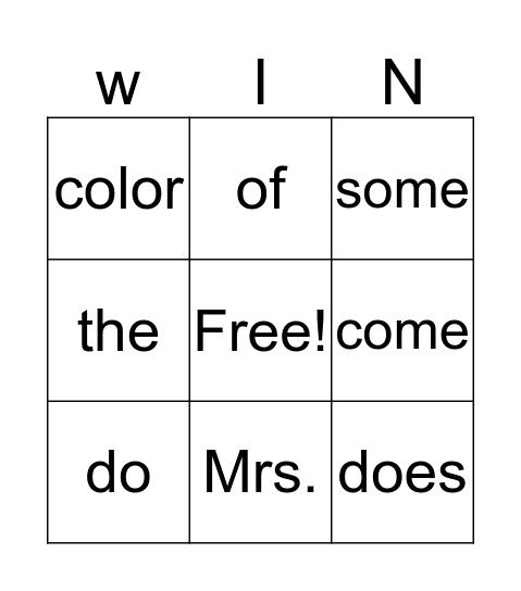 Learned Words Bingo Card