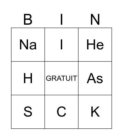 Tableau périodique Bingo Card