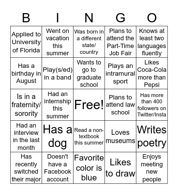 COM 3070 Bingo! Bingo Card