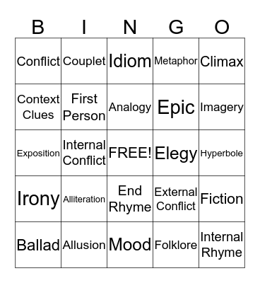 Loving Language Bingo Card