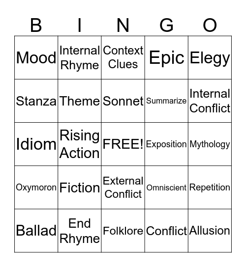 Loving Language Bingo Card
