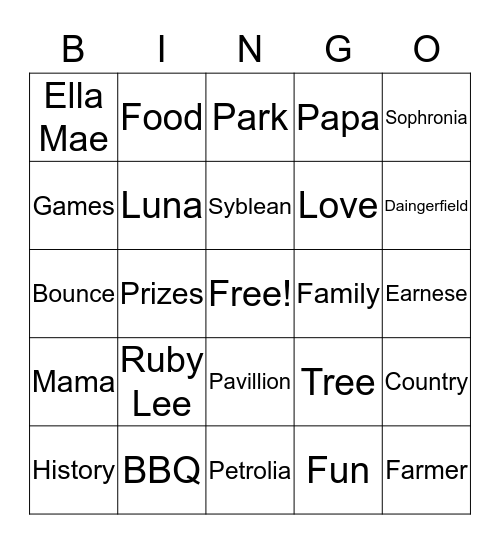 Family BBQ 2018 Bingo Card