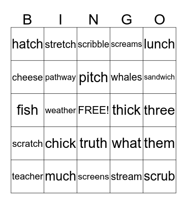 Spelling Words Bingo Card