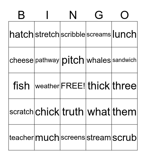 Spelling Words Bingo Card
