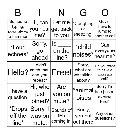 CMHC Team Status Bingo Card