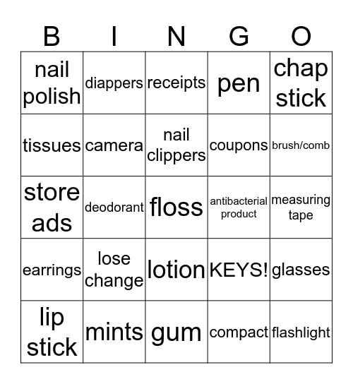 Purse Mania!! Bingo Card