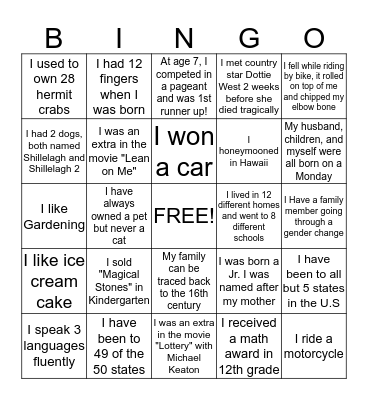 Human Bingo Card