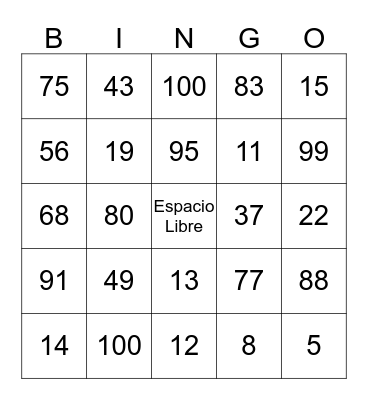 Los Numeros Bingo Card