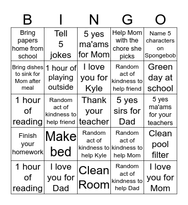 Behavior Bingo Card