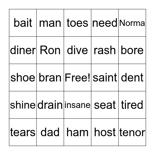 All in a Name (Cover All) Bingo Card