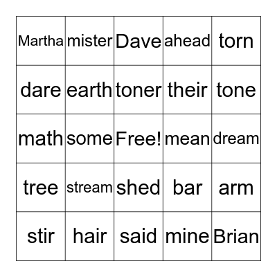 All in a Name (Cover All) Bingo Card