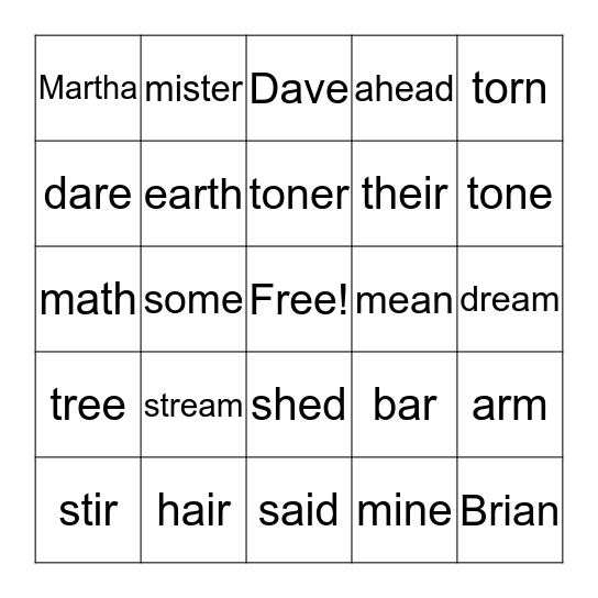 All in a Name (Cover All) Bingo Card