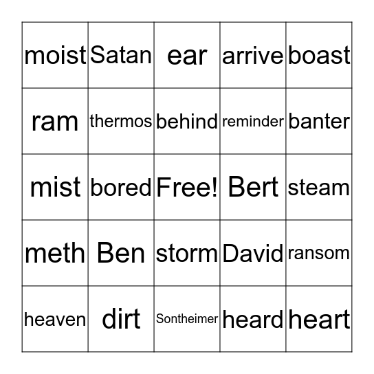 All in a Name (Cover All) Bingo Card