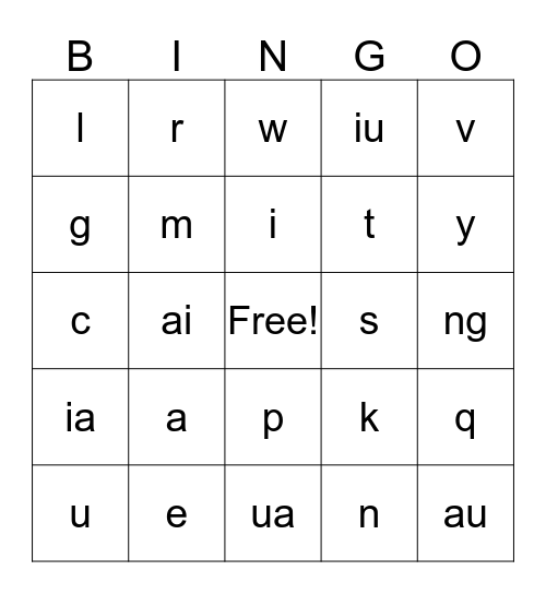 Yup'ik Alphabet Bingo Card